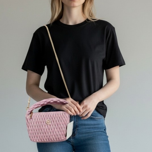 Anne Klein Handbags - NWT Anne Klein Pink Quilted Handbag with Gold Crossbody Chain 🩷